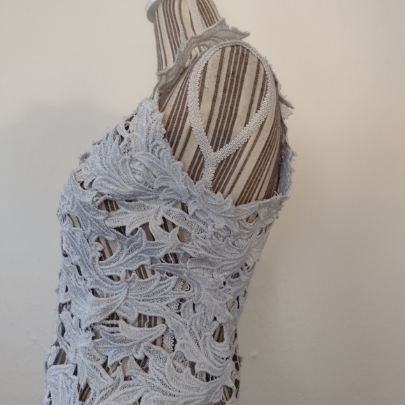 M & GUIA Brazil Silver Embroidered Floral Vine Lace Mini Dress Fits Size S - Picture 10 of 14